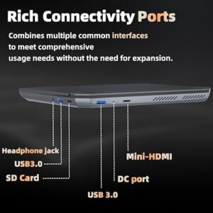 Discover the Fsjun 7.0'' Mini Laptop, perfect for travel and business. Features Celeron processor, 12GB RAM, 1TB SSD, Win11, Office 2019, Webcam, and Mini HDMI. Ultra-light design for ultimate portability.