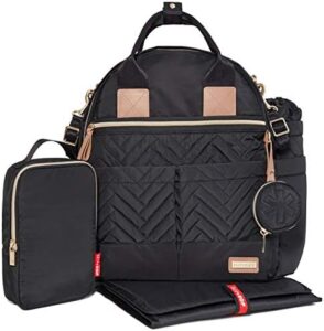 Transform your diaper bag routine with Skip Hop's Suite 6-in-1 Diaper Backpack Set. Features a changing pad, stroller straps, bottle bag and pacifier pocket for ultimate convenience.
