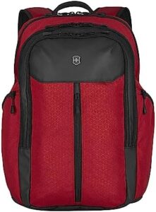 Here is the generated SEO meta description:

"Stay organized on-the-go with this Victorinox Altmont Original Vertical-Zip laptop backpack. Features 17-inch capacity, durable design and vibrant red color."