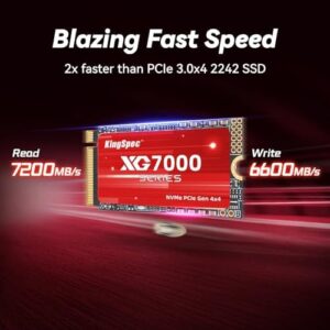 Boost gaming performance with the KingSpec 2TB M.2 SSD, featuring NVMe PCIe 4.0 speeds and 3D NAND TLC flash for fast read/write up to 7200/6600MB/s. Perfect for laptops and gaming PCs!