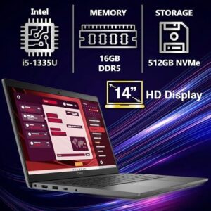 Experience seamless productivity with the Dell Latitude 3450 laptop, featuring Intel Core i5-1335U processing, 16GB RAM, and 512GB NVMe storage. Perfect for busy professionals on-the-go, this Gray device comes with WiFi 6E and Bluetooth connectivity.