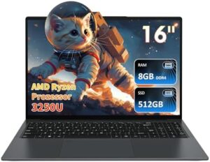 Get the Auusda Win 11 Pro Laptop with AMD Ryzen 3 processor, 8GB RAM, and 512GB SSD. Ideal for students and businesses, featuring a fingerprint sensor, HDMI, USB, micro SD, and expandable up to 2TB.