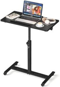 Here is the meta description:

Elevate your bedside experience with this adjustable overbed table featuring wheels and a rolling laptop stand. Perfect for hospital beds, computer carts, or small standing desks, ideal for compact spaces.