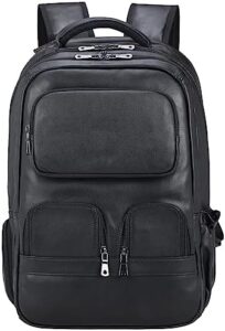 "Upgrade your travel style with Masa Kawa's Full Grain Leather 15.6 Inch Laptop Backpack, featuring sturdy leather, multiple compartments and padded laptop sleeve, ideal for men seeking a reliable daily bag."