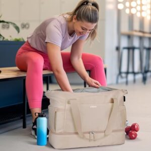 Here is the generated SEO meta description:

"Stay organized on-the-go with Etronik's large gym bag featuring a shoes compartment, USB charging port and khaki design. Perfect for travel or daily use."