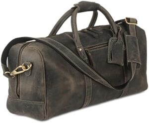 Here is the meta description:

Upgrade your travel game with KomalC's premium leather duffel bags for men and women, featuring full-grain leather construction and spacious interiors. Discounted price available!
