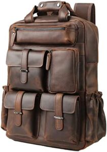Here is the meta description:

"Travel in style with this classic leather weekender bag for 15.6 inch laptops, featuring multiple pockets and compartments for organized storage. Perfect for overnight trips or daily use."