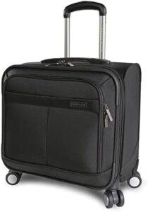 Protect your laptop and keep it spinning with the Perry Ellis Wheeled Spinning Laptop Computer Business Hardshell Briefcase, featuring 360-degree spinner wheels and padded interior for secure transport.