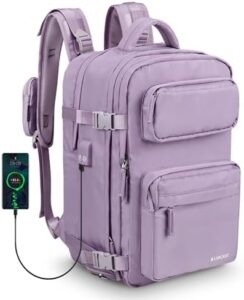 "Upgrade your travel game with LIVACASA's waterproof backpack, featuring a 40L capacity, airline-approved design, and USB port for on-the-go charging. Perfect for women who demand organization and protection."