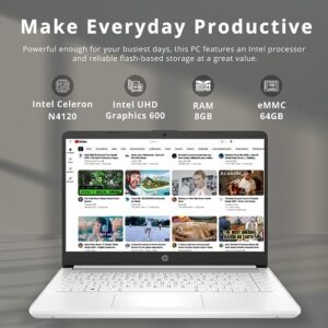 Unlock the power of productivity with this HP 2022 Stream 14'' HD Laptop, featuring a Dual-core Intel Celeron N4020 processor, 8GB RAM, and 64GB eMMC storage. Includes 1 year Office 365 subscription and more!
