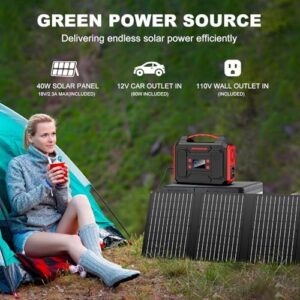 Here is the optimized meta description:

"Power your home with this portable solar generator, featuring a 250W power station and 40W solar panels included. Perfect for off-grid adventures or emergency backup power."