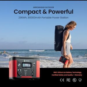 Power your outdoor adventures with ARROWHEAD's portable lithium power station, featuring a pure sine wave AC output and USB-C PD 60W charging. Perfect for camping or emergencies.