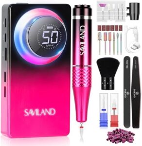 Get professional-looking nails at home with the SAVILAND Electric Nail Drill, featuring 50,000 RPM and 10 hours battery life. Perfect for acrylic removal and nail shaping, this cordless kit comes with ceramic drill bits.