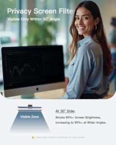 "Enhance your computer experience with TOPrivaTech's 24 Inch Privacy Screen, featuring 5-pack anti-glare and blue light filters for eye care. Perfect for desktop monitors."