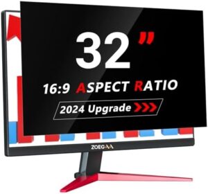 Protect your eyes and maintain privacy with the ZOEGAA 32 Inch Computer privacy Screen. This removable anti-blue light eye protection shield fits most widescreen monitors, blocking distractions and reducing screen time fatigue. Perfect for focused work or gaming sessions.