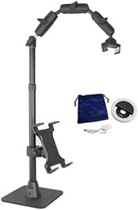 Capture stunning phone footage with the ARKON Mounts Full Kit, featuring an adjustable overhead arm, tablet mount, and ring light. Perfect for horizontal or vertical filming, ideal for vloggers and content creators.