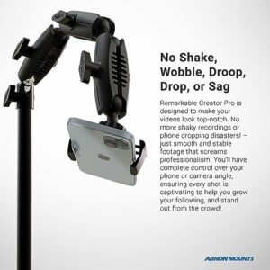 Capture stunning phone footage with the ARKON Mounts Full Kit, featuring an adjustable overhead arm, tablet mount, and ring light. Perfect for horizontal or vertical filming, ideal for vloggers and content creators.