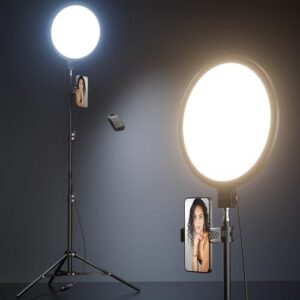 "Boost your content creation with the Weilisi 10.5 inch ring light, featuring a 69 inch tripod stand and phone holder kit for full screen zoom lighting ideal for video recording and makeup applications."