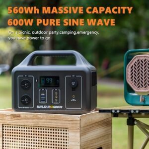 Here is the meta description:

"Power your adventures with Wild Power's 560Wh Portable Power Station. Compact and versatile, it features 2x 600W outlets, solar charging, LED flashlight, and 12V/24V car adapter for camping, home, CPAP, travel, or outdoor use."