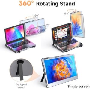 "Expand your workspace with the F2 Triple Portable Monitor Extender, featuring dual 14'' FHD IPS displays and aluminum alloy construction. Perfect for laptops and desktops, ideal for Windows, MAC, Chrome, and Linux users."