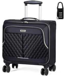 Protect your laptop and travel essentials with the Lekeinchi Laptop Bag with Wheels. Waterproof and spacious, this 17.3Inch rolling briefcase features quilted black design and underseat cabin bag compatibility for work or travel.