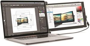Dual-screen mobility with Lexibook's Mobile Pixels - 14'' display monitor. Perfect for gamers and productivity enthusiasts, featuring triple-screen capability, Full HD IPS, USB A/Type-C connectivity. Get ready to elevate your workspace! (147 characters)