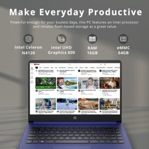 Discover the HP Premium Stream 14" laptop with Intel Celeron N4120 processor, 16GB RAM, and 64GB storage. Enjoy HD video conferencing and UHD graphics on a bright view display, plus 1 year of Office 365, Bluetooth, WiFi, HDMI, and Windows 11s.