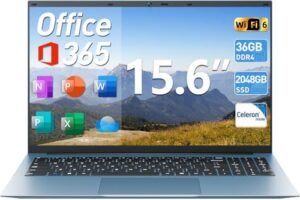 Upgrade your mobile work with the Naclud 15.6 Inch Laptop, featuring 36GB RAM, 128GB EMMC, and 2048GB SSD for seamless multitasking. Perfect for everyday tasks, with WiFi 6 connectivity, HDMI port, and USB-C.