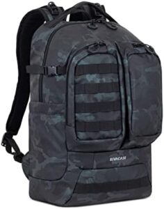 Here is the optimized SEO meta description:

"Stay organized with this extra-large 28L navy camo laptop backpack, featuring water-resistant design for sports and travel. Perfect for men and women."