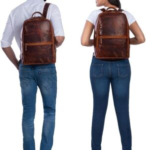 Explore the stylish and functional STILORD 'Kellis' Vintage Leather Backpack, perfect for business school or university. With a genuine leather design, large capacity and 15-inch laptop compartment, stay organized and stylish.