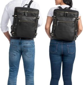 "Upgrade your work commute with the Stilord 'Alvar' Business Backpack, featuring genuine leather and a spacious laptop compartment for up to 15.6 inches. Perfect for students and professionals alike."