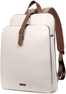 Here is the meta description:

"Elegantly designed laptop backpack with genuine leather exterior, perfect for women's travel, work or business. Compact and stylish 15.6 in bag features multiple compartments and vintage charm."