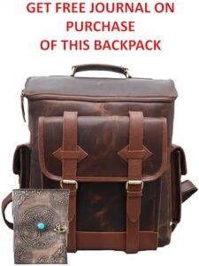 Elevate your travels with the Thar Artefacts Handmade Leather Backpack, featuring 16 inches of vintage-inspired space. Perfect for men and women alike, this dark brown rucksack is ideal for hiking and trekking adventures.