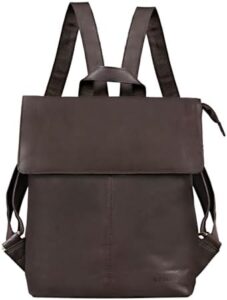 Explore the classic style with Stilord's Charlie leather backpack, featuring genuine brown leather, medium size, and room for 13.3-inch laptops. Perfect for daily use or travel.