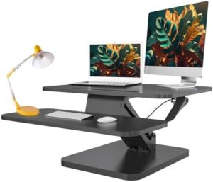Elevate your workspace with Prontogoods' Standing Desk Converter. Adjustable dual monitor stand for desktops, tabletops & laptops, perfect for gaming or work. Perfectly sized for 26" screens.