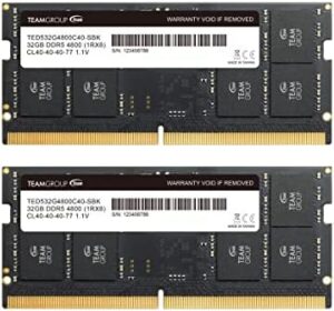 Upgrade your laptop's memory with TEAMGROUP Elite SODIMM DDR5 64GB (2x32GB) RAM, offering 4800MHz speed and CL40 latency for improved performance. Boost your multitasking capabilities today!