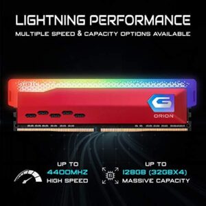 Elevate your gaming and content creation with GeIL Orion RGB DDR4 RAM, 16GB (8GBx2) at 3600MHz and 1.35V XMP2.0 compatibility for Intel and AMD systems. Boost high-speed desktop memory for hardcore immersive experiences.