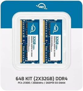Upgrade your Mac mini, iMac or compatible PC with OWC's 64GB DDR4 SO-DIMMs, featuring 2x 32GB modules for faster performance and reliable memory.