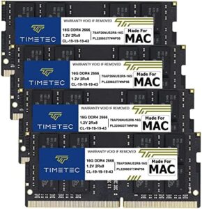 Upgrade your iMac's memory with Timetec 64GB KIT, compatible for Mid 2020 and Mid 2019 models. Boost performance with DDR4 SODIMM RAM (PC4-21333, PC4-21300) for a seamless computing experience.