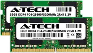 Upgrade your laptop's performance with A-Tech 64GB DDR4 SODIMM memory modules, offering 2x32GB of fast PC4-25600 (3200MHz) and CL22 timings. Perfect for gaming, video editing, or heavy multitasking. Get the best value deals on this reliable RAM upgrade.
