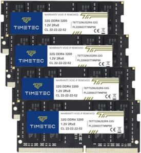Upgrade your laptop with Timetec's 128GB DDR4 RAM module, featuring 4x32GB sticks, 3200MHz speed, and a compact 260-pin design for seamless compatibility.