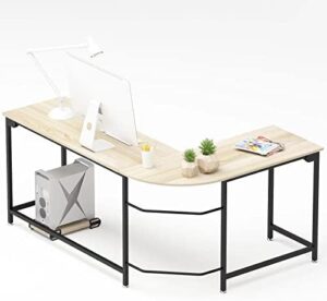 Elevate your home office setup with this L-Shaped Corner Computer Desk featuring a spacious surface and adjustable foot pads. Perfect for bedroom or study room use, dimensions 125x55x70 cm, CPU stand included.