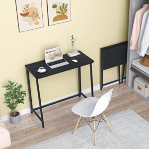 Here is the optimized meta description:

"Transform your home office with the WOHOMO Folding Computer Desk, a space-saving and easy-to-assemble workstation. Perfect for small spaces, this 31.5" laptop table features a black finish and folds flat for storage."