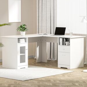 Elevate your workspace with the Artiss Computer Desk, featuring a 150cm white particle board surface, sturdy 100kg weight capacity, and L-shape freestanding cabinet design. Perfect for students and professionals alike.