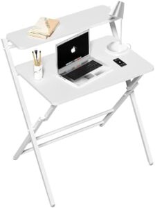 Discover the Vipass 2-Tier Folding Home Office Desk, perfect for small spaces. No assembly required, this portable laptop study folds flat for effortless storage.