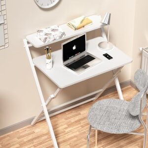 Discover the Vipass 2-Tier Folding Home Office Desk, perfect for small spaces. No assembly required, this portable laptop study folds flat for effortless storage.