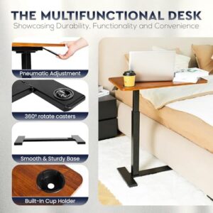 Here is the optimized SEO meta description:

"Upgrade your bedside table with Sevatrx's pneumatic adjustable design, featuring compact rolling casters and a built-in cup holder. Perfect for home or hospital use."