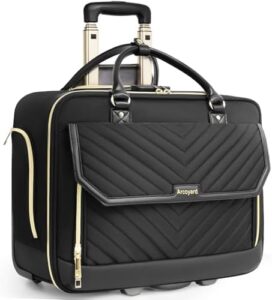 Here is the generated SEO meta description:

"Protect your laptop in style with Arcoyard's 17.3 inch rolling bag featuring anti-theft and TSA-friendly design, perfect for women on-the-go. Large capacity and leather handle make it a great choice for teachers and travelers."