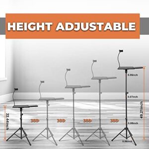 Elevate your presentations and projects with the SCREENSEAT Projector Stand Tripod, featuring an adjustable height of 23.4" to 48.3", mouse tray, and gooseneck phone holder for perfect office, home, or outdoor use.