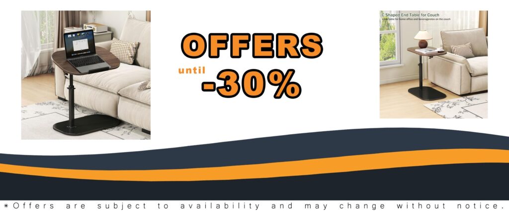 Adjustable Height C Shaped End Table for Small Spaces with Tiltable Tray
